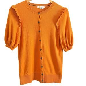 BODEN | Pumpkin Orange Cotton Puff sleeve Short Sleeve Cardigan Sweater | Size 6